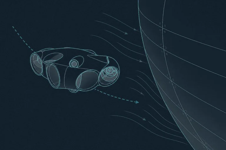 Illustration: the inspection unit swims along the hull
