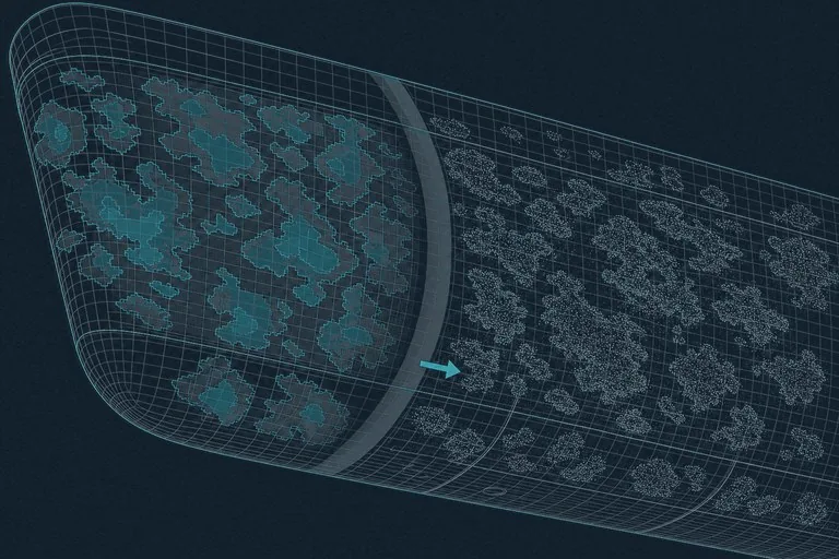 Illustration: a map of biofouling coverage registered to the hull