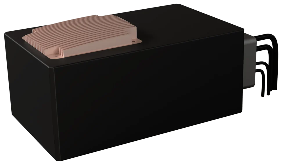 Render of the Abyss core module: a sealed black enclosure with a copper heat sink on top.