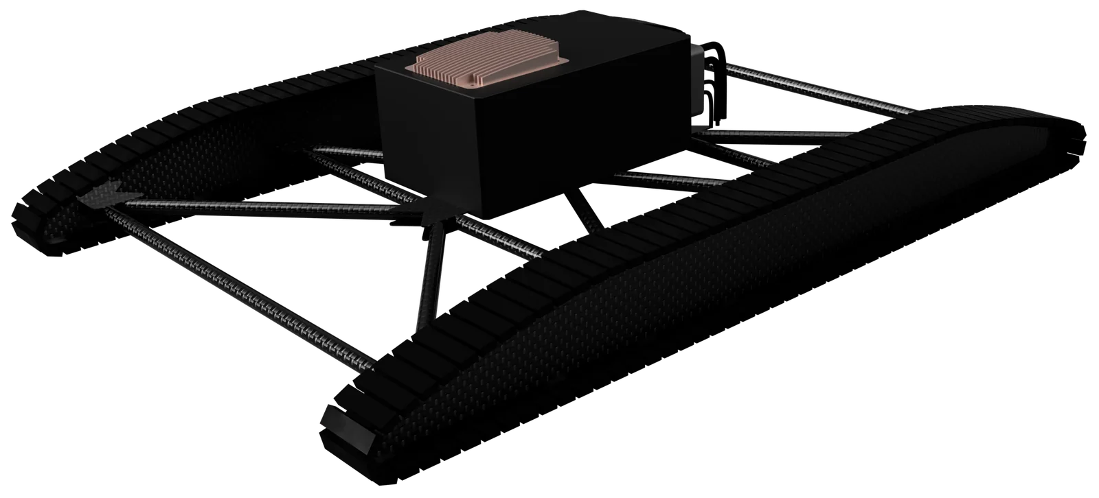 CAD render of the cleaning unit's tracked drive mechanism.